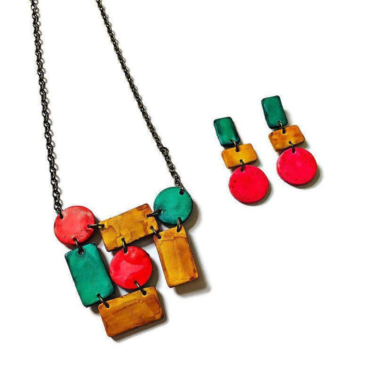 Cute Clay Geometric Jewelry Set with Statement Necklace & Matching Earrings