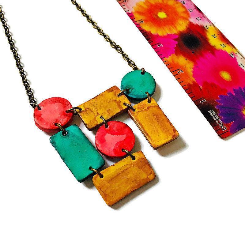 Cute Clay Geometric Jewelry Set with Statement Necklace & Matching Earrings