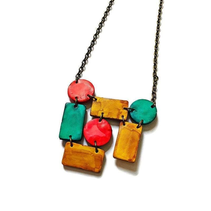 Cute Clay Geometric Jewelry Set with Statement Necklace & Matching Earrings