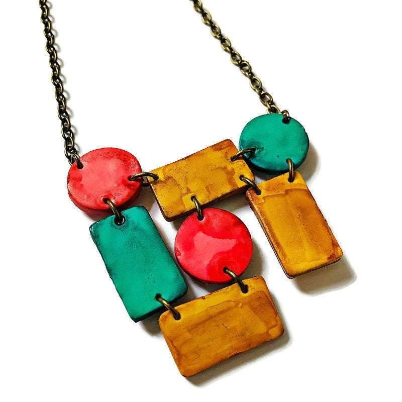 Cute Clay Geometric Jewelry Set with Statement Necklace & Matching Earrings