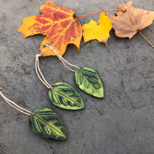 Green Clay Leaf Ornaments for Rustic Fall Décor