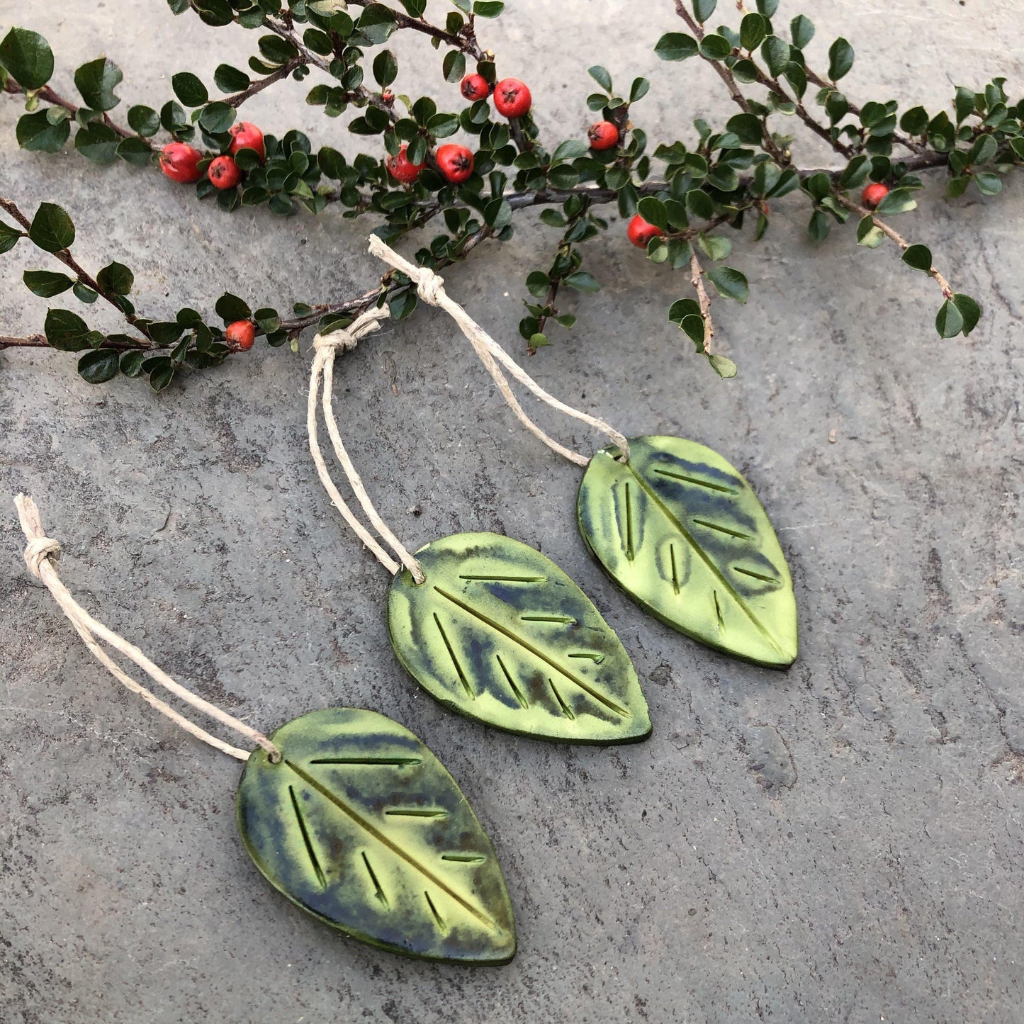 Green Clay Leaf Ornaments for Rustic Fall Décor