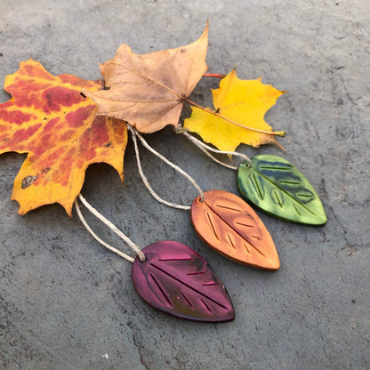 Green Clay Leaf Ornaments for Rustic Fall Décor