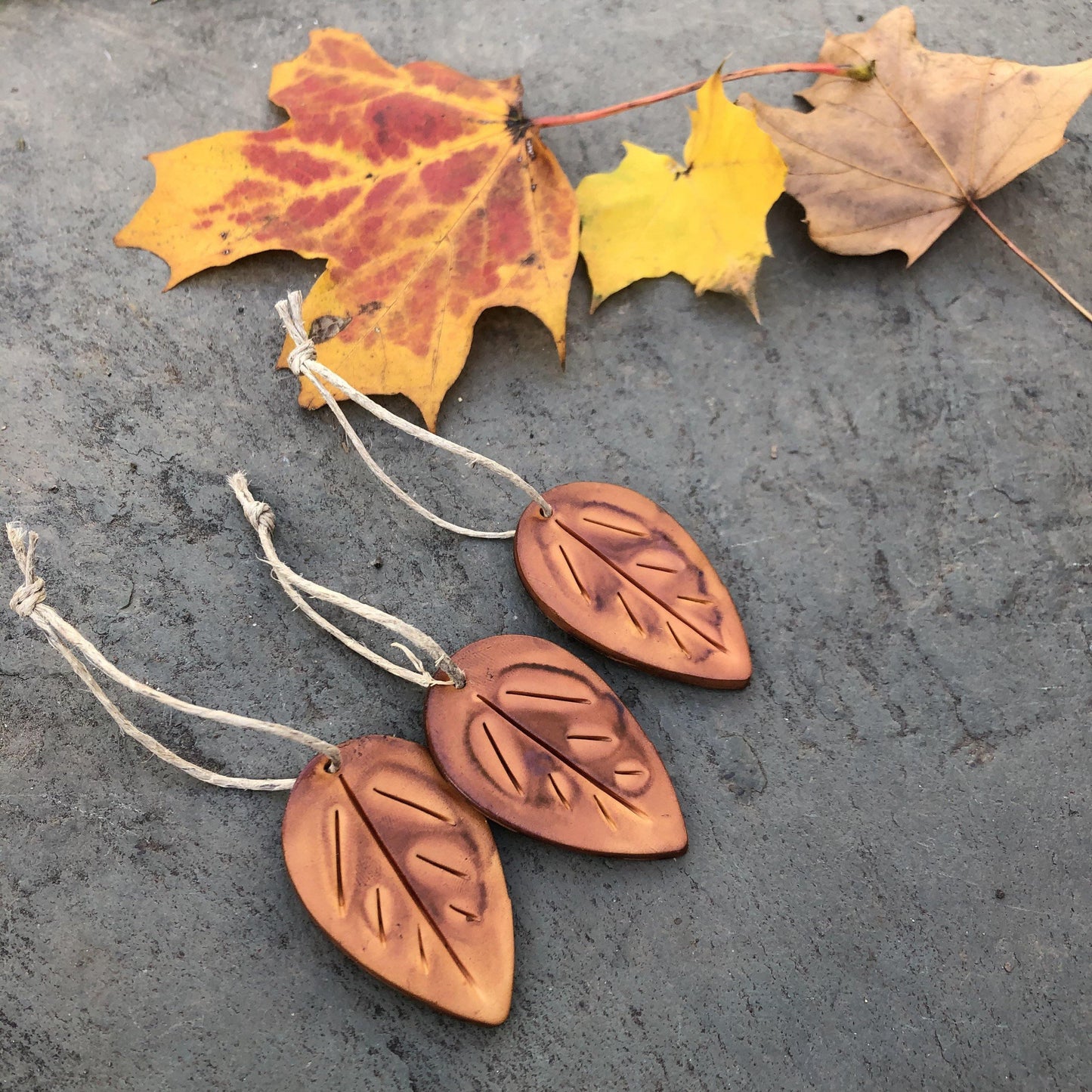 Green Clay Leaf Ornaments for Rustic Fall Décor