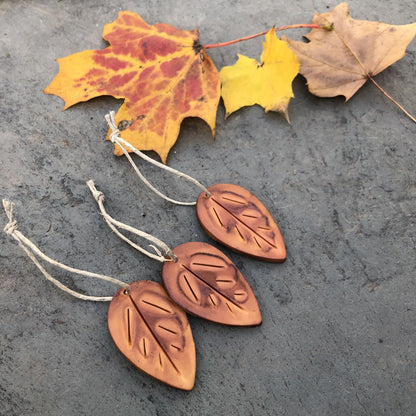 Green Clay Leaf Ornaments for Rustic Fall Décor