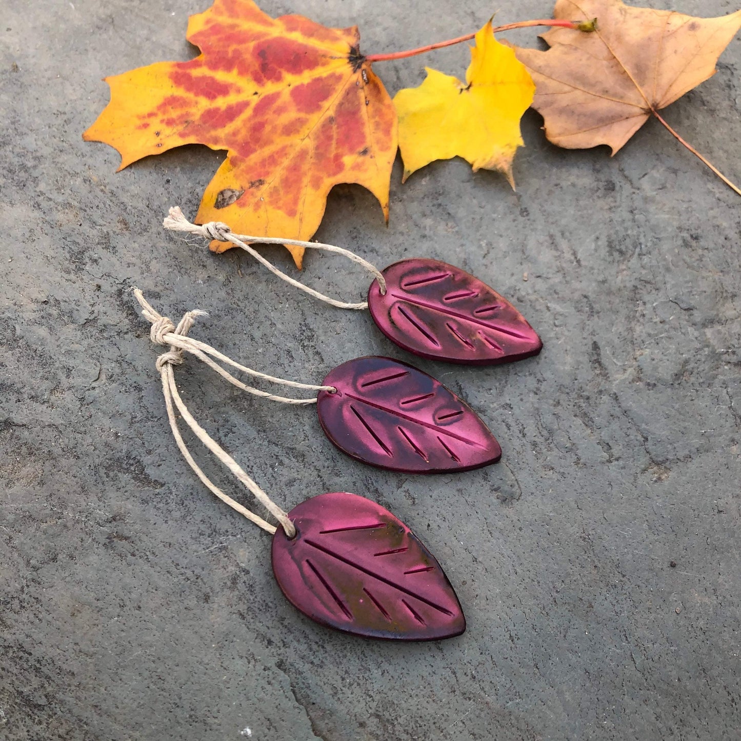 Green Clay Leaf Ornaments for Rustic Fall Décor